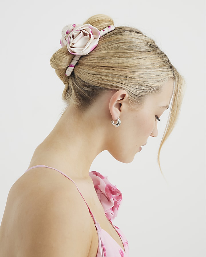 Pink Flower Claw Hair Clip