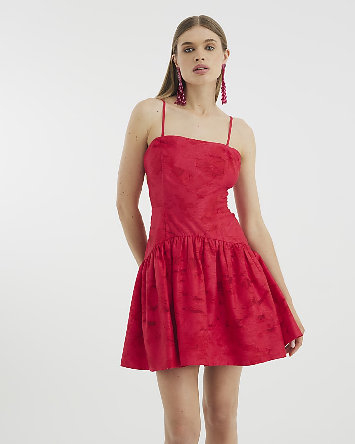 Red Sleeveless Bandeau Mini Dress