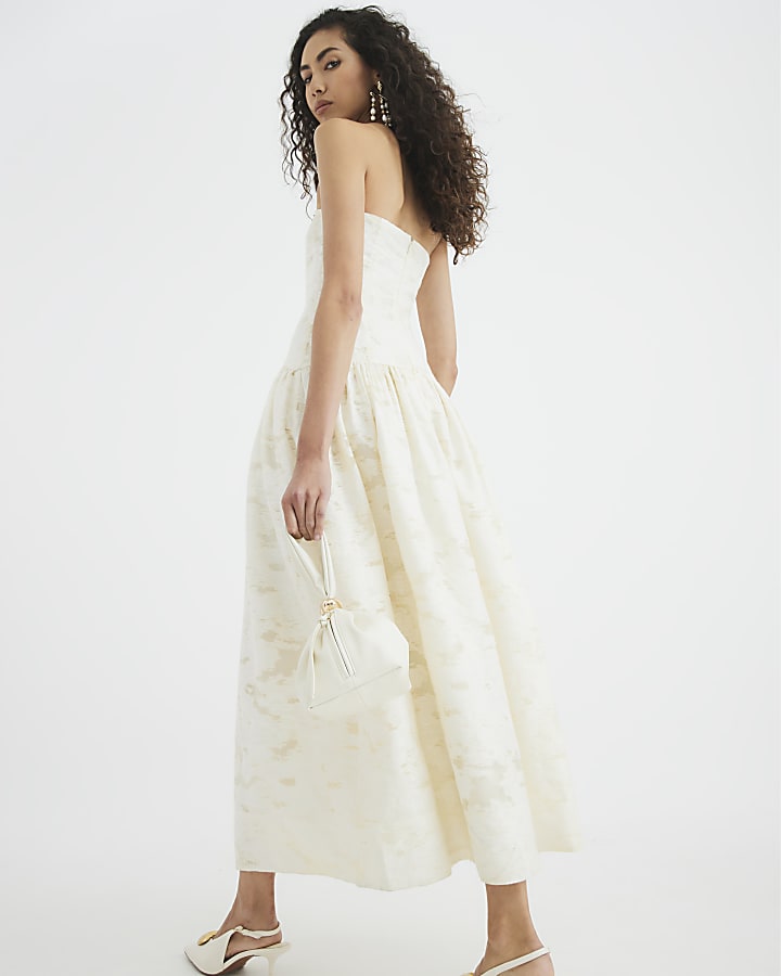 Cream Sleeveless Bandeau Midi Dress