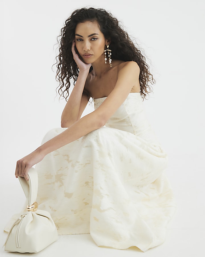 Cream Sleeveless Bandeau Midi Dress
