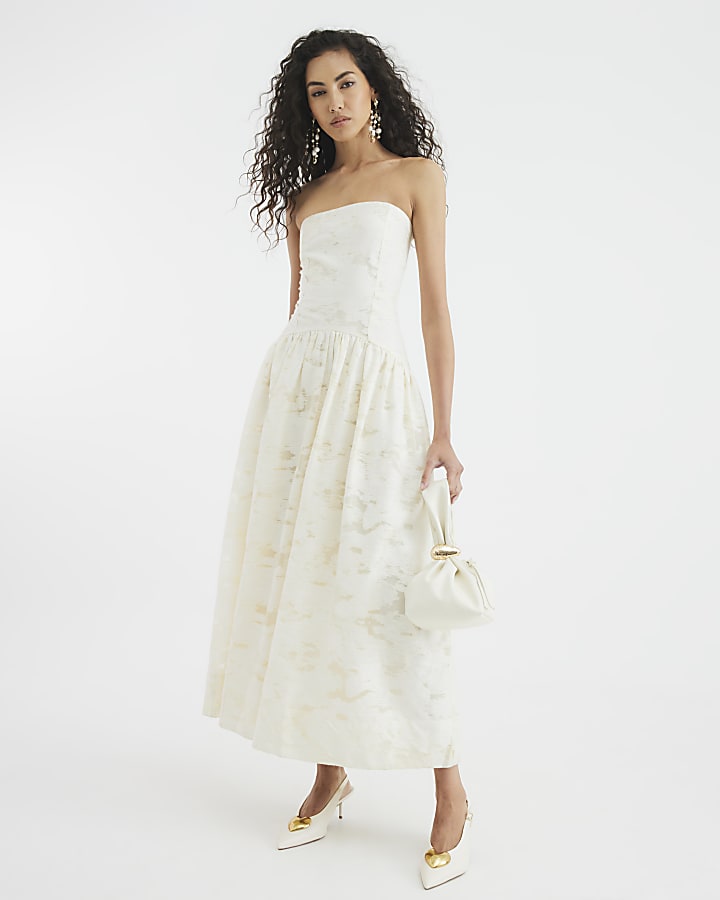 Cream Sleeveless Bandeau Midi Dress