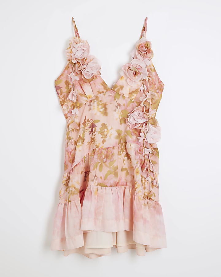 Pink 3D Floral Mini Dress