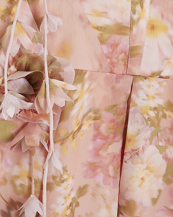 Pink 3D Floral Midi Dress