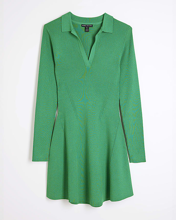 Green Long Sleeve Polo Mini Dress