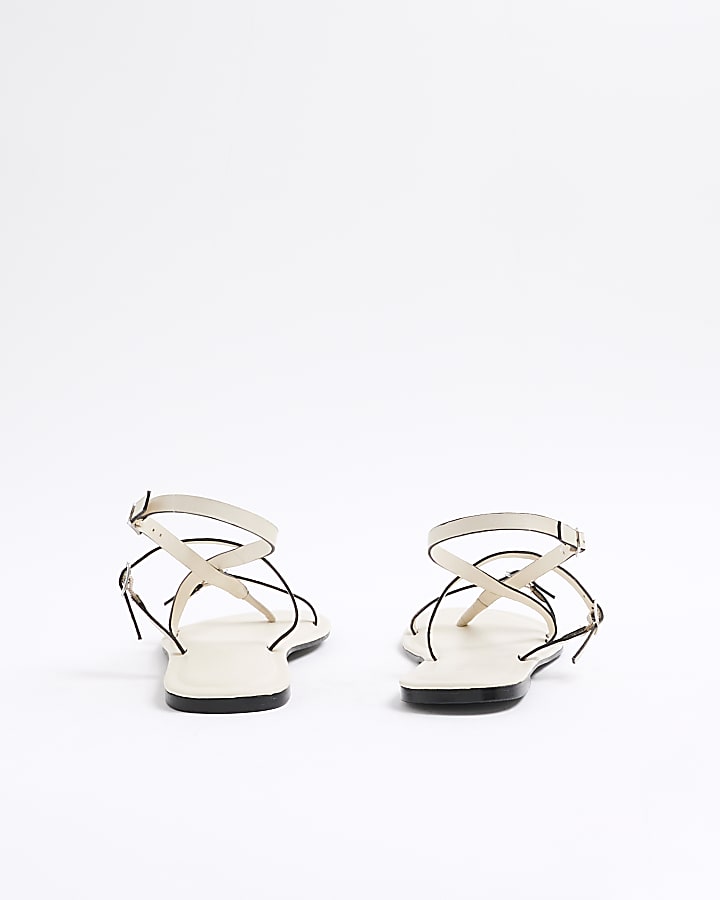 Ecru Asymmetric Strappy Sandals