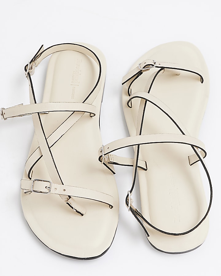 Ecru Asymmetric Strappy Sandals