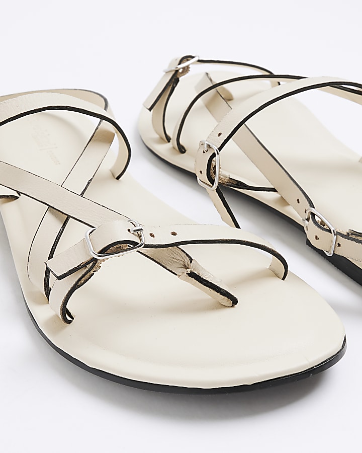 Ecru Asymmetric Strappy Sandals