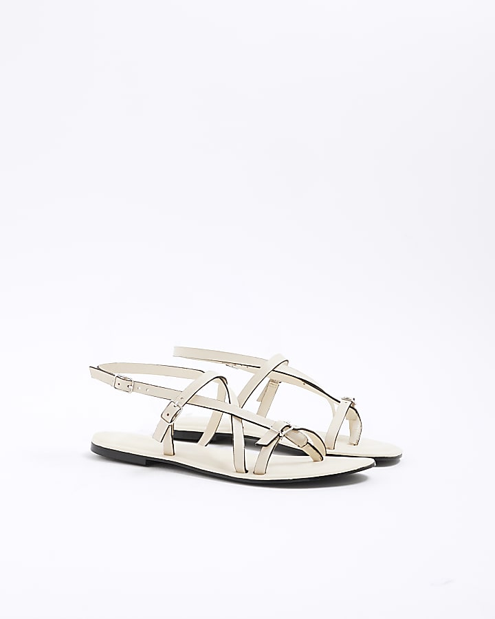 Ecru Asymmetric Strappy Sandals