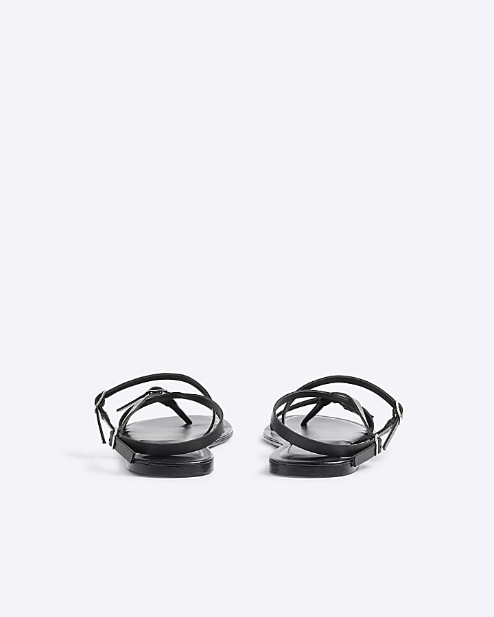 Black Asymmetric Strappy Sandals