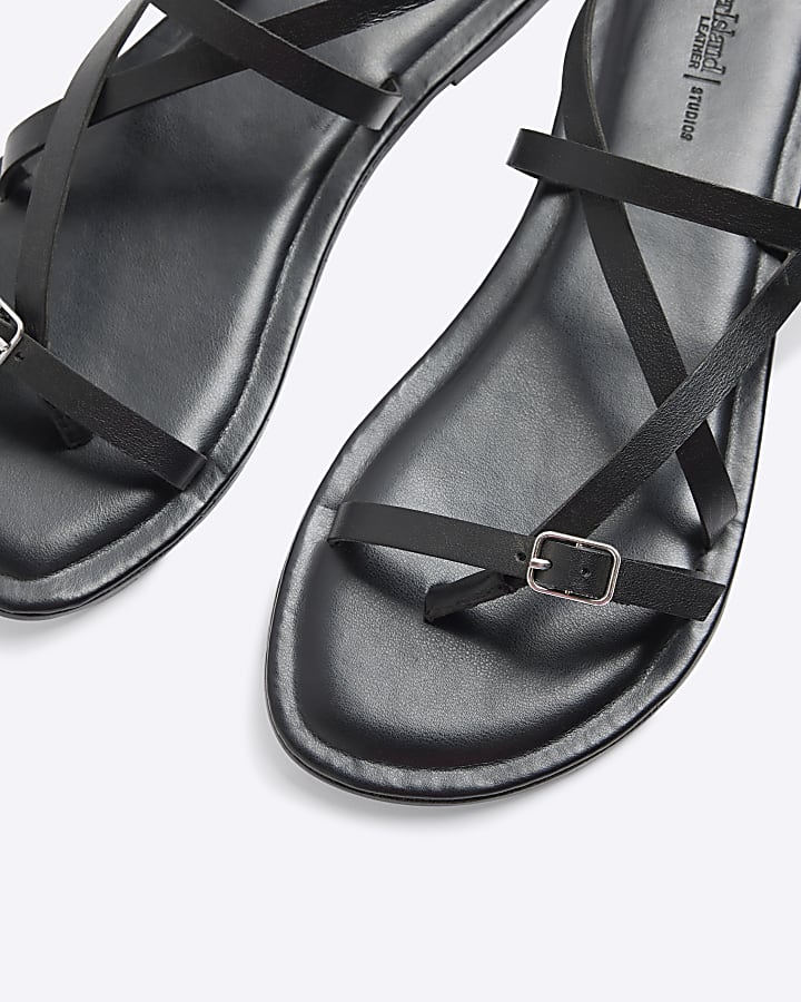 Black Asymmetric Strappy Sandals