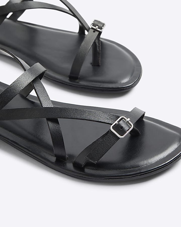 Black Asymmetric Strappy Sandals