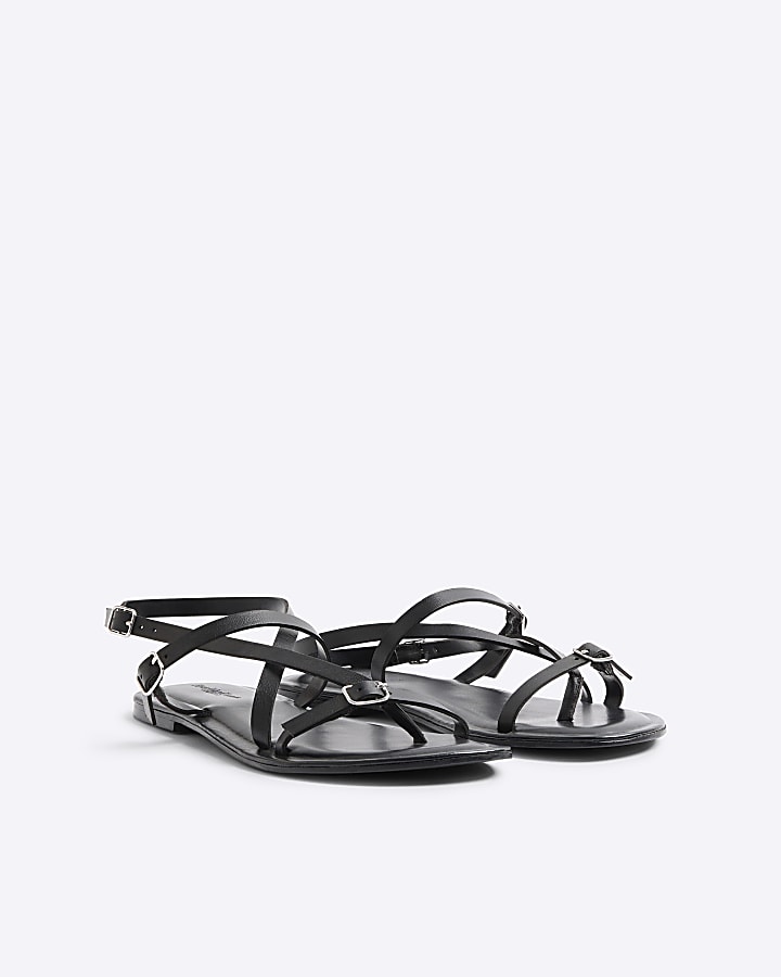 Black Asymmetric Strappy Sandals