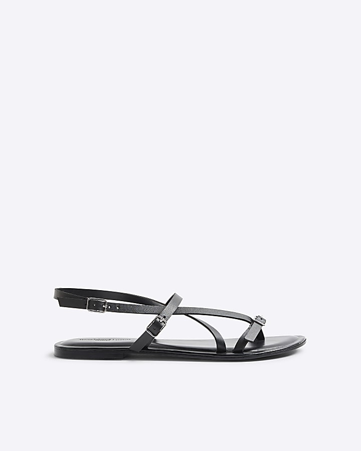 Black Asymmetric Strappy Sandals
