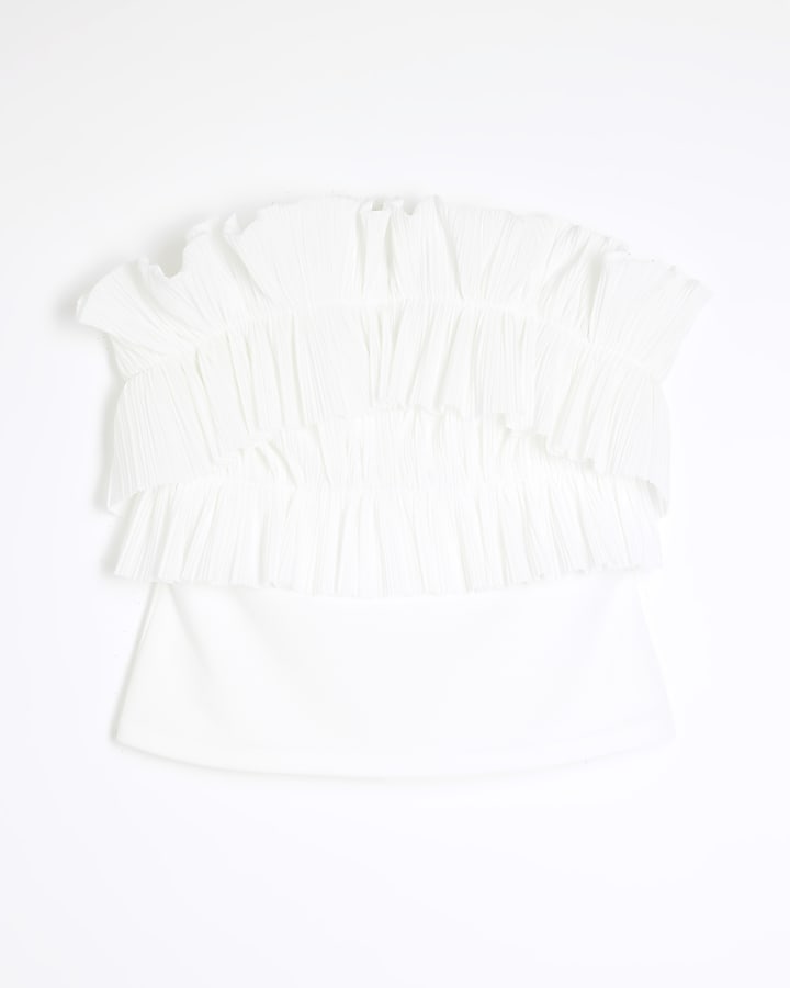 White Plisse Ruffle Bandeau Top