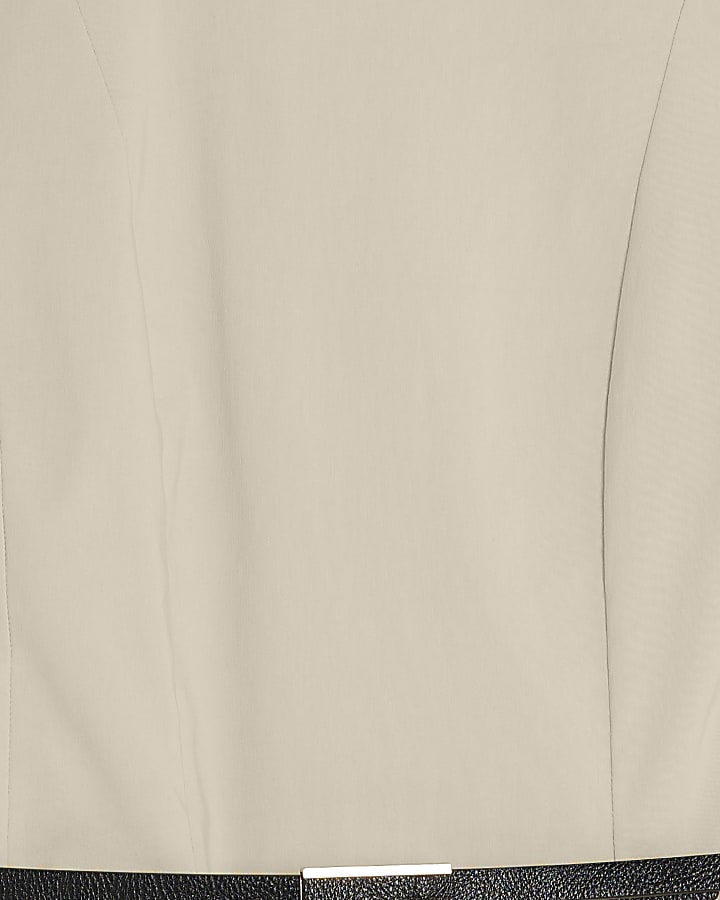 Beige Short Sleeve Belted Top