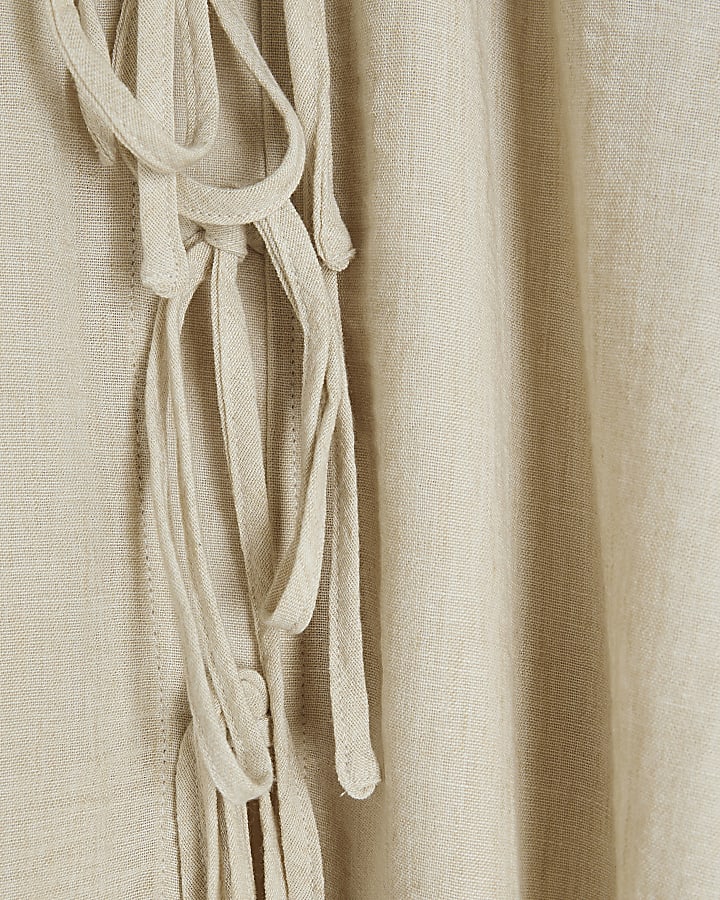 Beige Long Sleeve Collared Blouse