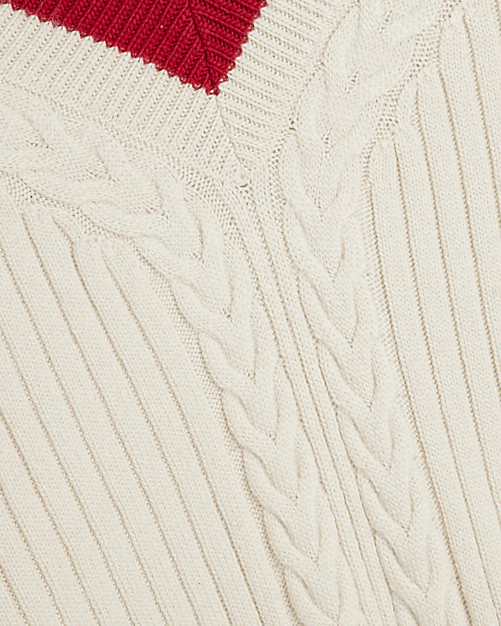 Cream Knitted Stripe Quarter Zip Jumper