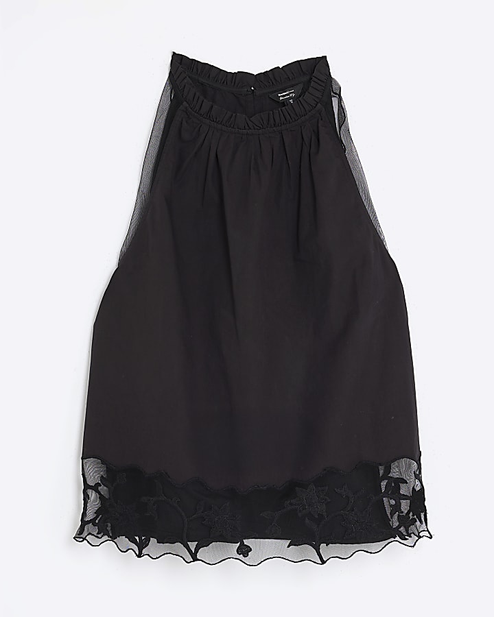Black Sleeveless Lace Hem Cami Top