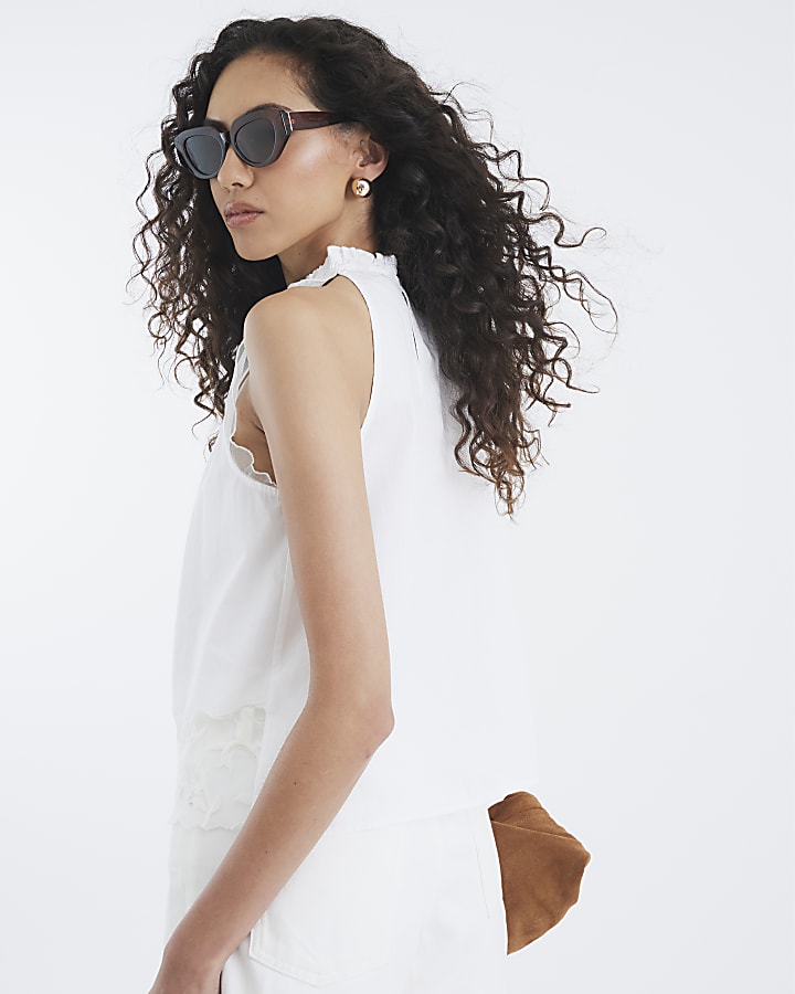 Cream Sleeveless Lace Hem Cami Top