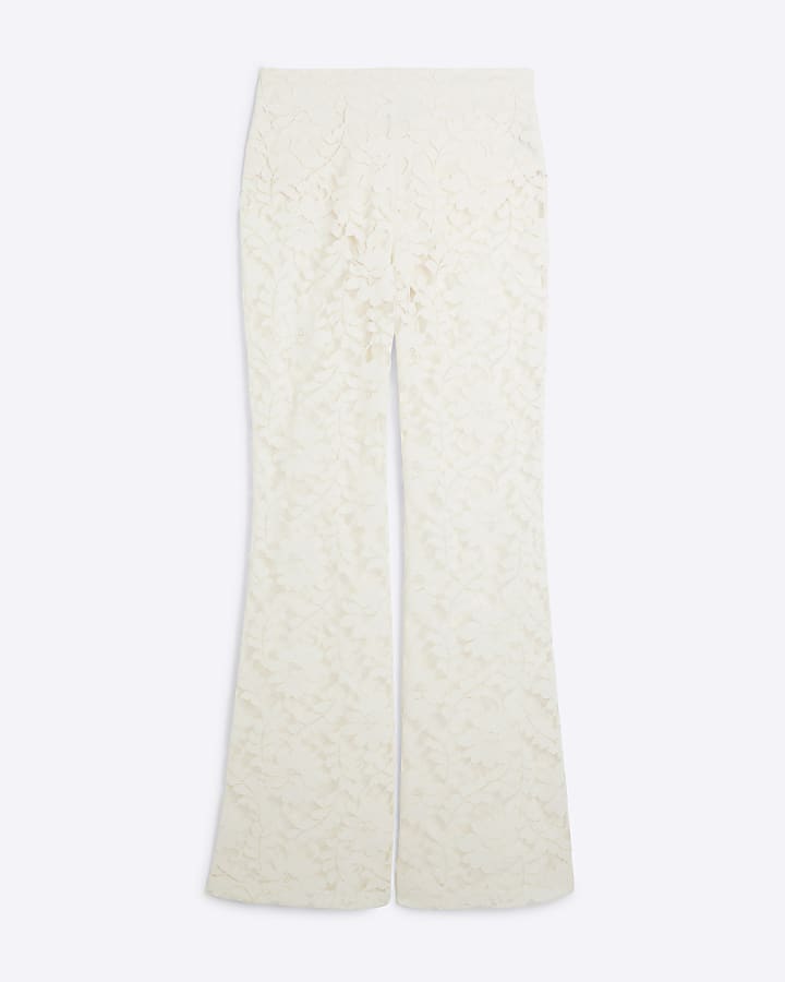 Cream Lace Wide Leg Trousers