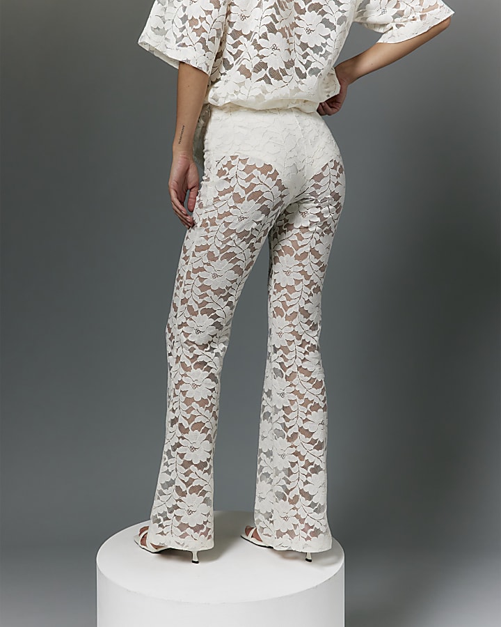 Cream Lace Wide Leg Trousers