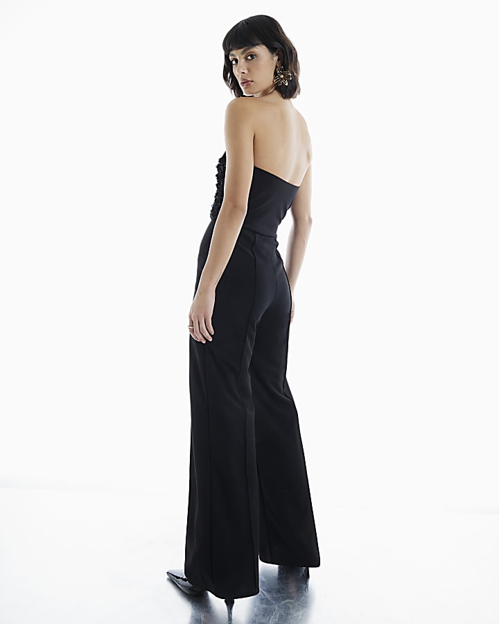 Black Sleeveless 3D Petal Bandeau Jumpsuit