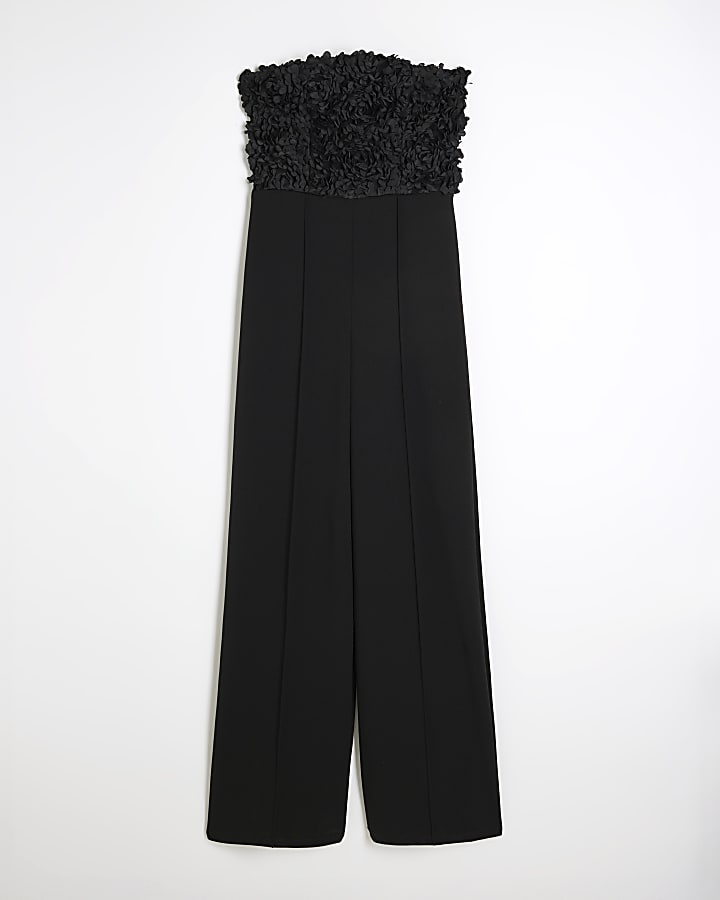 Black Sleeveless 3D Petal Bandeau Jumpsuit