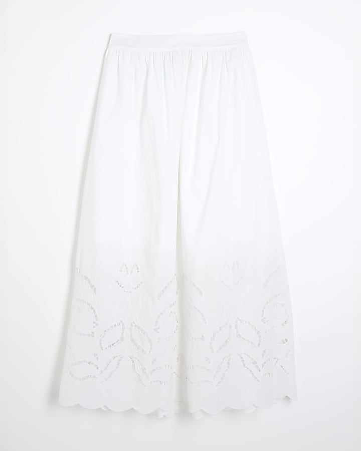 White Broderie Cutwork Maxi Skirt