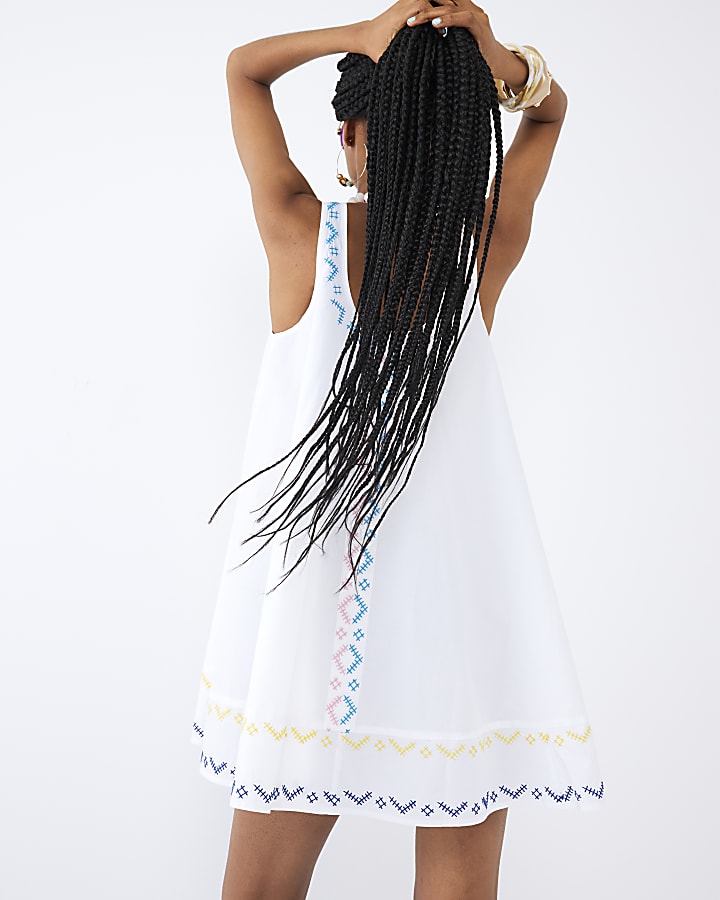 White Embroidered Mini Shift Dress