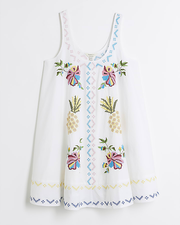 White Embroidered Mini Shift Dress