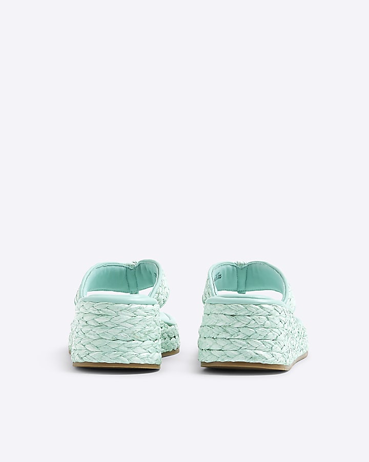 Aqua Raffia Platform Wedge Sandals