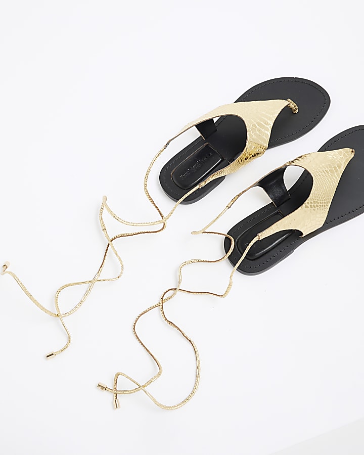 Gold Croc Strappy Sandals