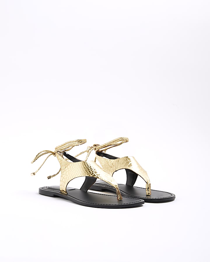 Gold Croc Strappy Sandals