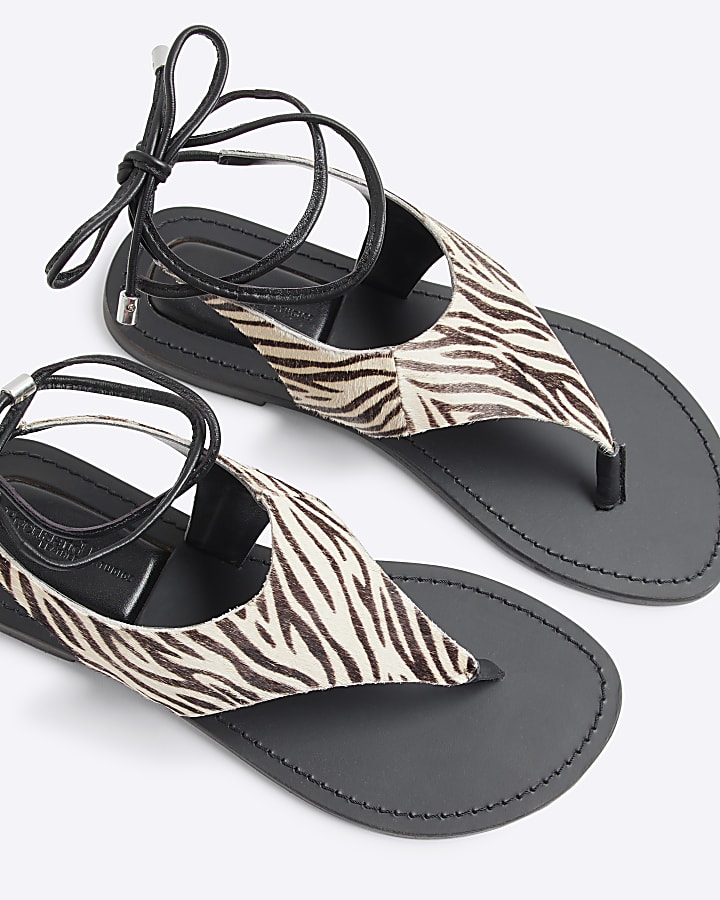 Black Zebra Print Strappy Sandals
