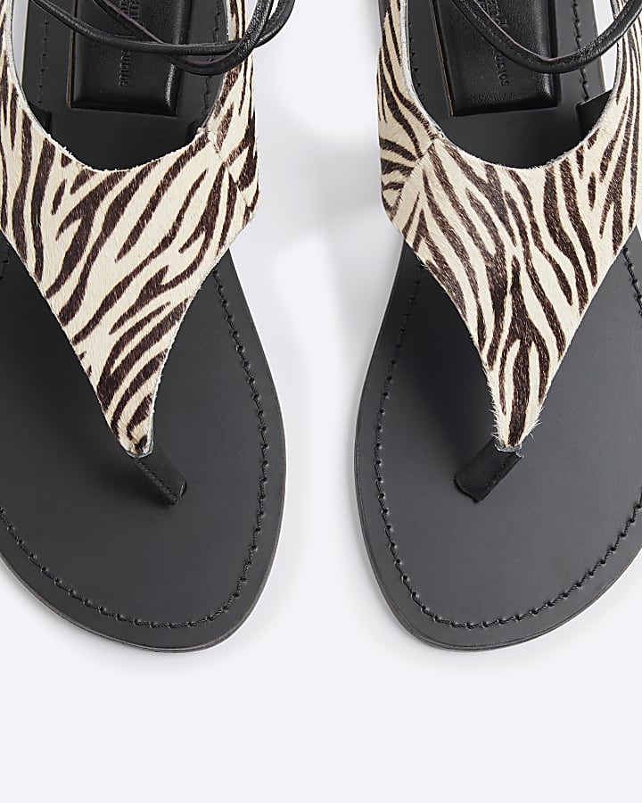 Black Zebra Print Strappy Sandals