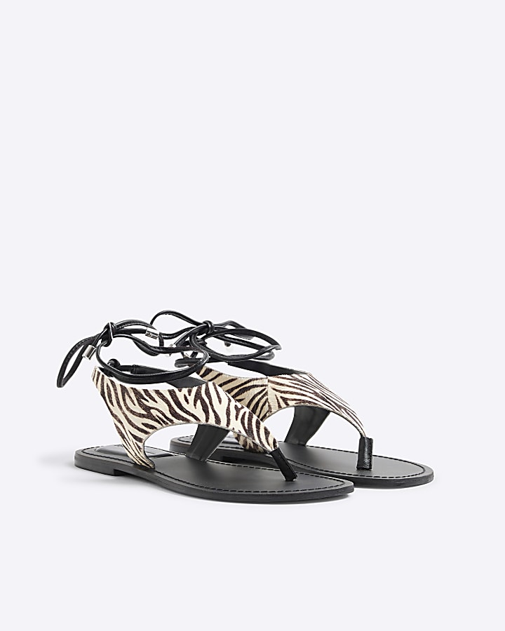 Black Zebra Print Strappy Sandals