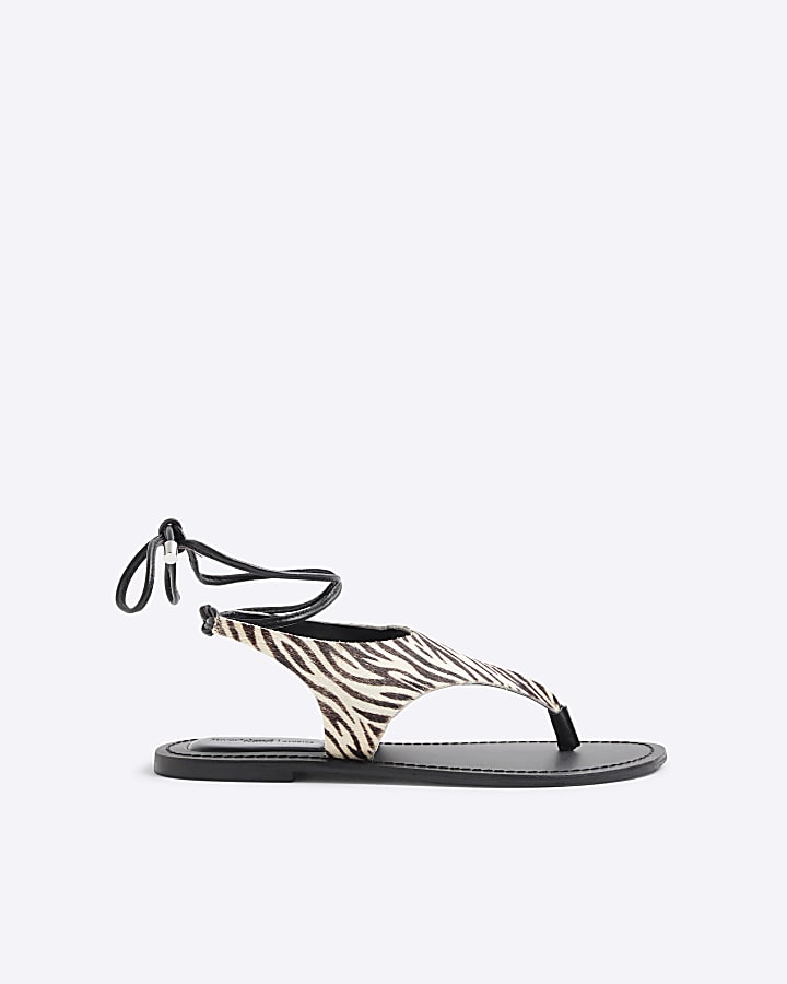 Black Zebra Print Strappy Sandals