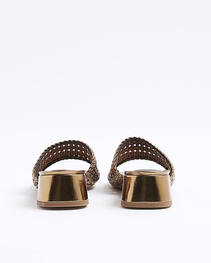 Bronze Wide Fit Woven Block Heel Mule Sandals