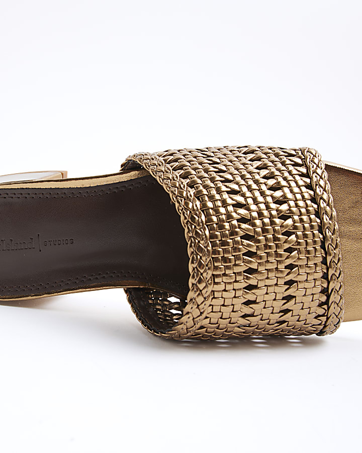 Bronze Wide Fit Woven Block Heel Mule Sandals