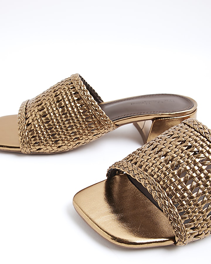 Bronze Wide Fit Woven Block Heel Mule Sandals