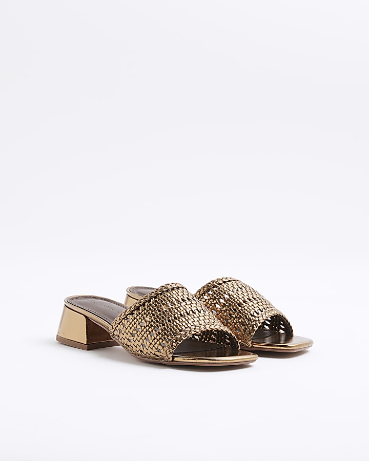 Bronze Wide Fit Woven Block Heel Mule Sandals