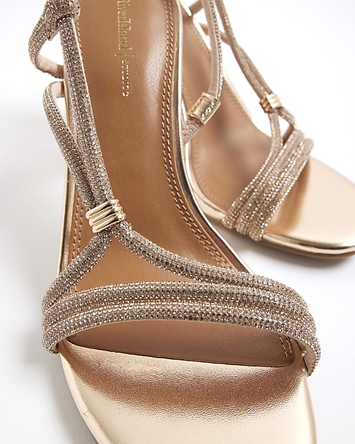 Gold Wide Fit Diamante Strappy Heels
