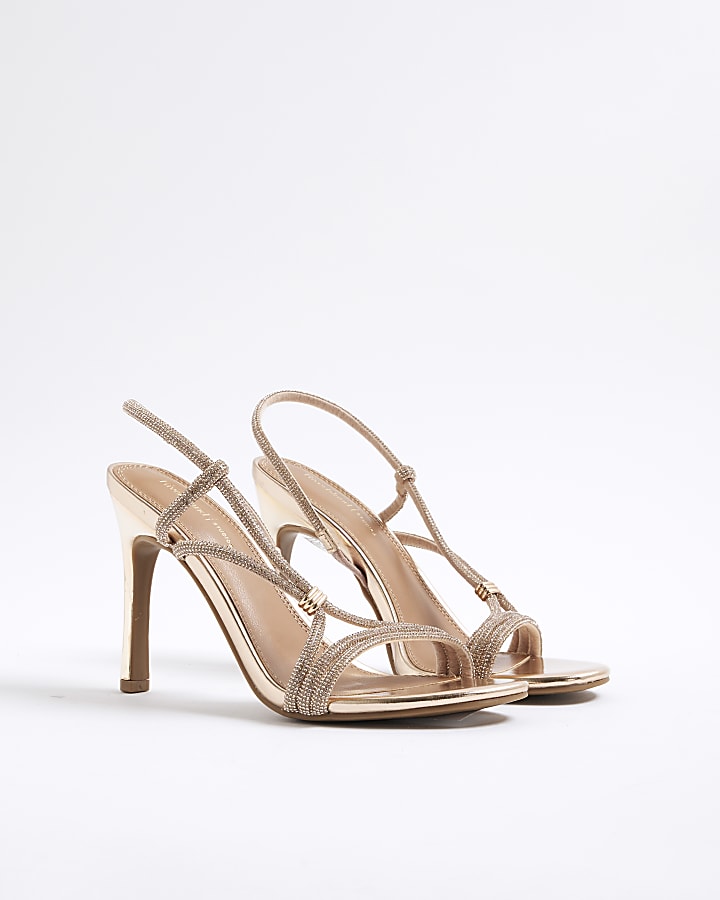 Gold Wide Fit Diamante Strappy Heels