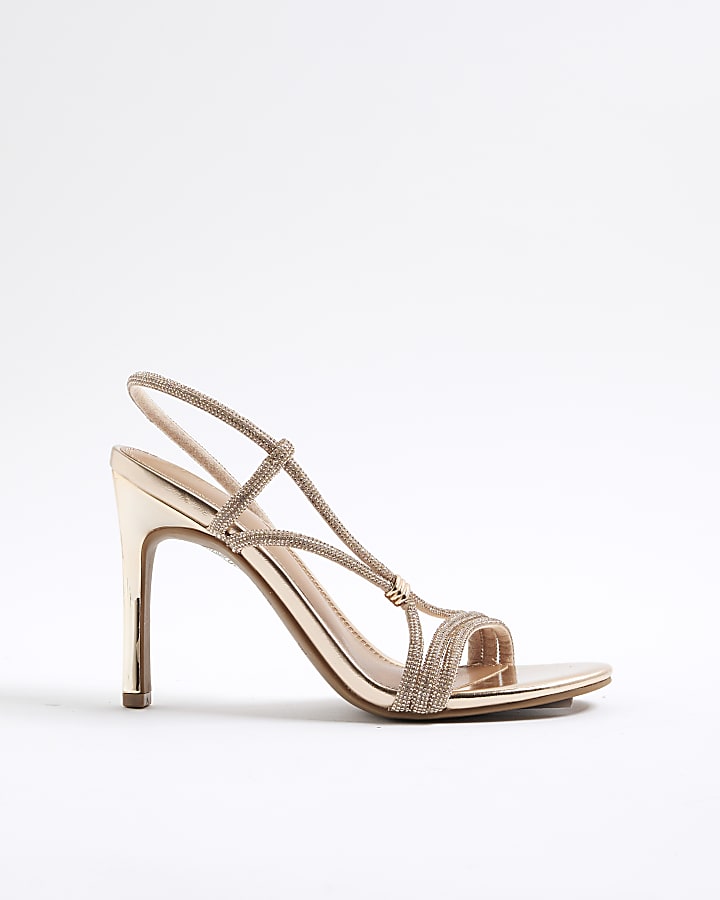 Gold Wide Fit Diamante Strappy Heels