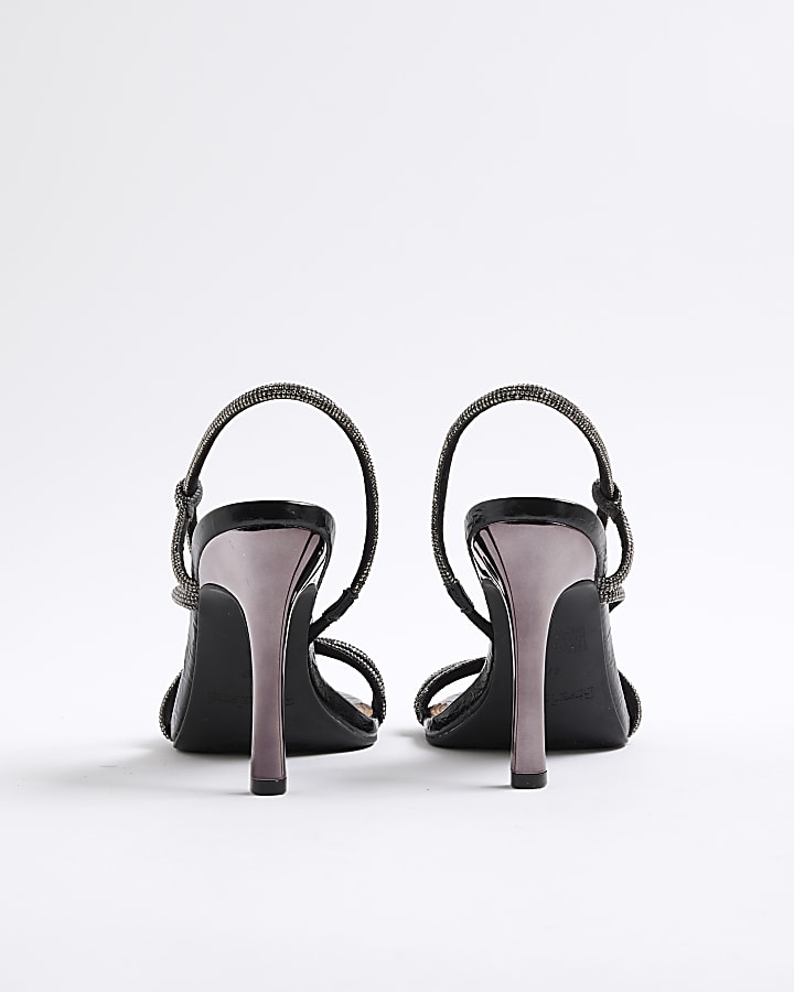 Black Wide Fit Diamante Strappy Heels