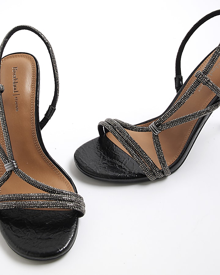 Black Wide Fit Diamante Strappy Heels