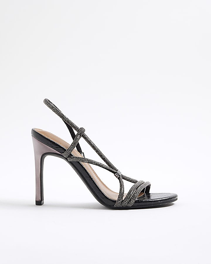Black Wide Fit Diamante Strappy Heels