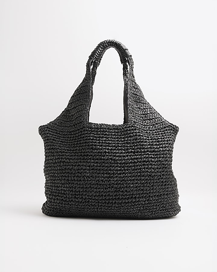 Black RR Raffia Shopper Bag