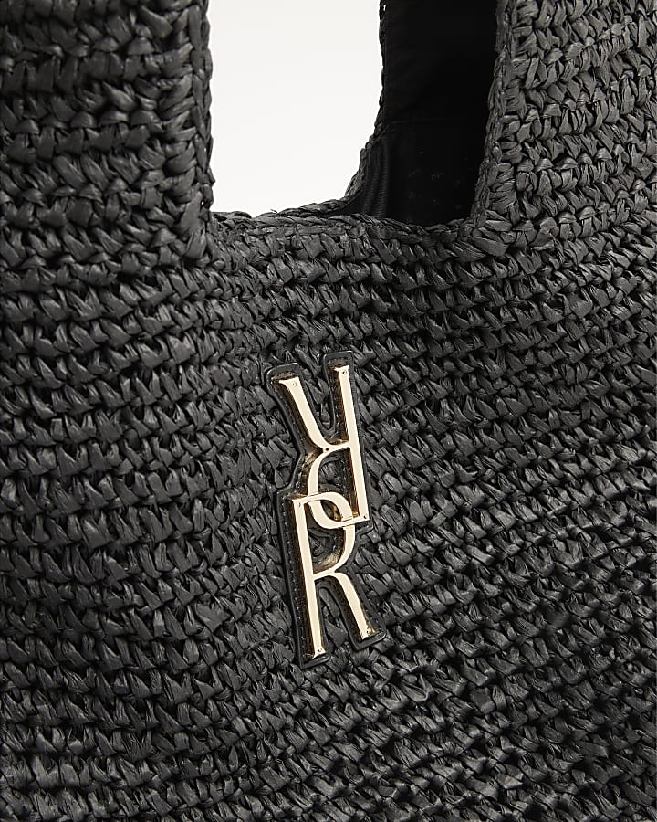 Black RR Raffia Shopper Bag