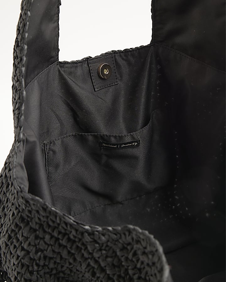 Black RR Raffia Shopper Bag